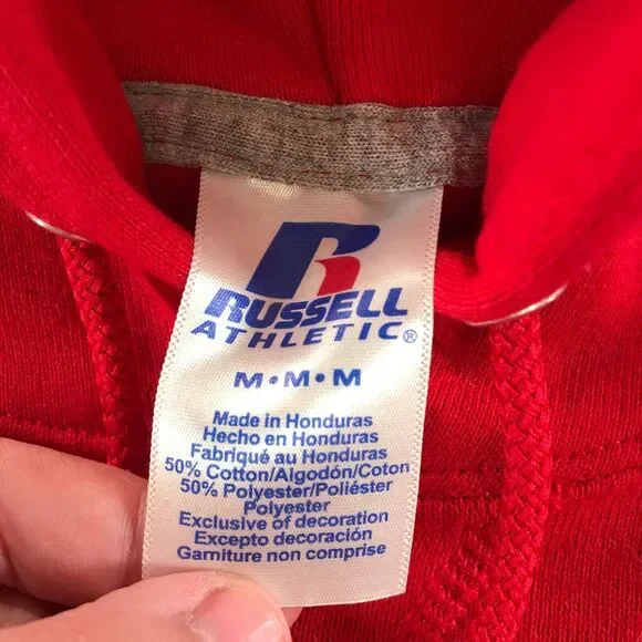 Vintage Russell Athletic Hoodie Sweatshirt Mens Medium Red Cotton Blend - Picture 8 of 10